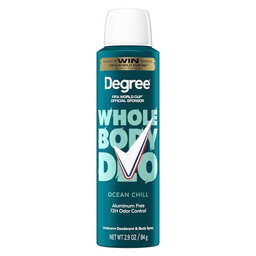 Degree Men Whole Body Deodorant Spray Ocean Chill Scent, Aluminum Free 72H Odor Protection 2.9 oz