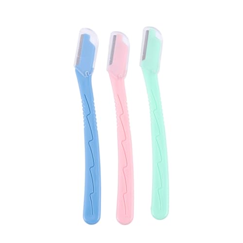 Housoutil 3pcs Mixed Safety Razor Eyebrow Knives Stainless Steel Eyebrow Knives for Women Girls Portable Brow and Mustache Shaver Random Color
