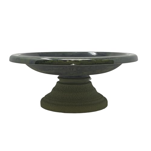 BIRDS AND BEYOND Fiber Clay Birdbath, Gloss Bowl, Low-Profile Base, Hunter Green, 19" D x 7.5" H 6.5 lbs by BIRDS AND BEYOND - Image 3