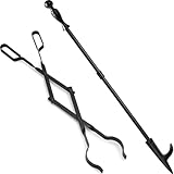 AMAGABELI Garden & Home 32" Long Fire Pit Poker Stick and 26" Fireplace Tongs Tool Sets Fireplace Log Grabber for Firewood Campfire Bonfire Heavy Duty Wrought Iron Rustproof Indoor Outdoor Wood Stove