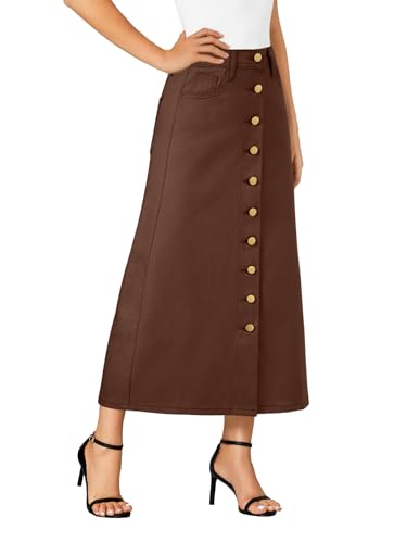 Vrtige Women's High Waisted Long Denim Skirt - Image 4