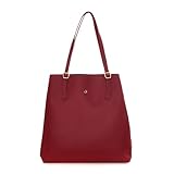 Bolsa Tote Feminina Elegante, Couro Sintético Preto, Alças Longas, Detalhes em Metal Dourado (vermelho)