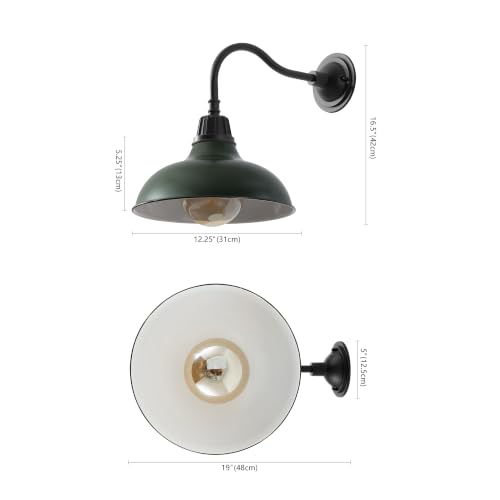 Image of JONATHAN Y Aurora 12.25 inch Matte Green and Black Metal Gooseneck Barn Sconce