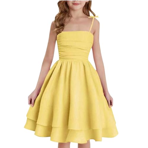 Girl's Spaghetti Strap Smocked Ruched A Line Swing Layered Beach Sundress