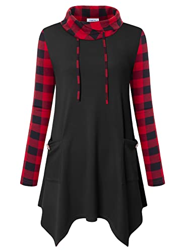 Amrto Damen Tunika Longpullover Turtleneck Langarm Shirts Bluse Casual Pullover Mit Taschen Lange Sweatshirt mit Asymetrischem Saum