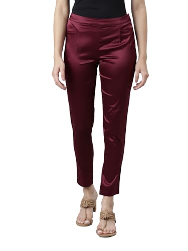 Image of GO COLORS Women Mid Rise Polyester Shiny Pant