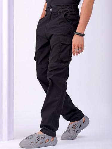 Image of The Indian Garage Co Men Relaxed Fit Solid Mid-Rise Cargos
