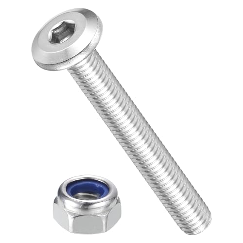 Image of METALLIXITY Crib Screws Replacement Set(M6-1x45) 40Pcs, Silver Tone, 304 Stainless Steel Hex Socket Screws with Lock Nuts - for Furniture Woodworking Project, Silver Tone