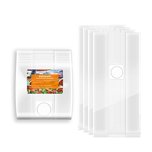 Vabiooth 25 Packs 6 Mil Mushroom Grow Bags Thick Spawn Bags 5 X 8 X 20 with 0.2 Micron Filter Breathable Autoclavable Durable Tear-Resistant