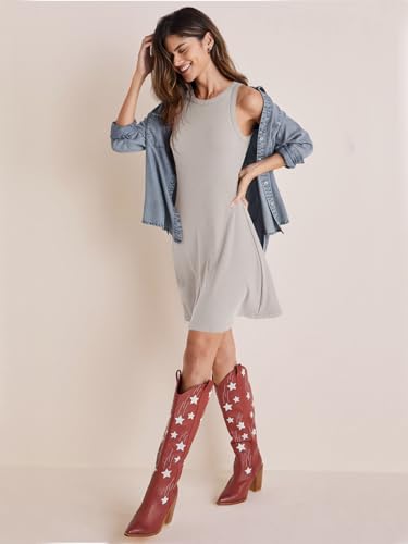 Image of Wenrine Womens Summer Casual Tank Dress Ribbed Knit Sleeveless Crewneck A Line Mini Dresses