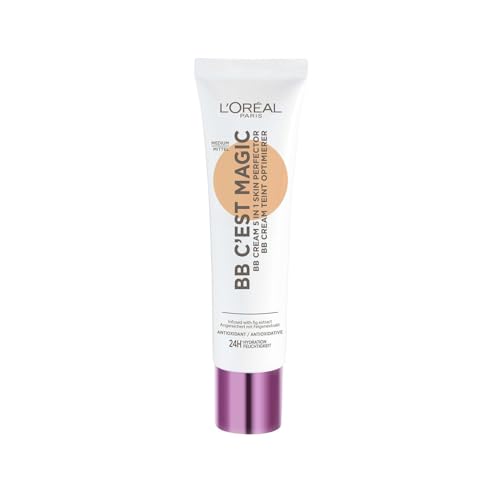 L'Oréal Paris Magic BB Cream with SPF 20, 5-in-1 Skin Tint with Vitamin B5 and Vitamin E, Lightweight Hydrating Formula Adapts to Skin Tone for a Natural Glowy Finish, 30 ml, Shade: 04 Medium