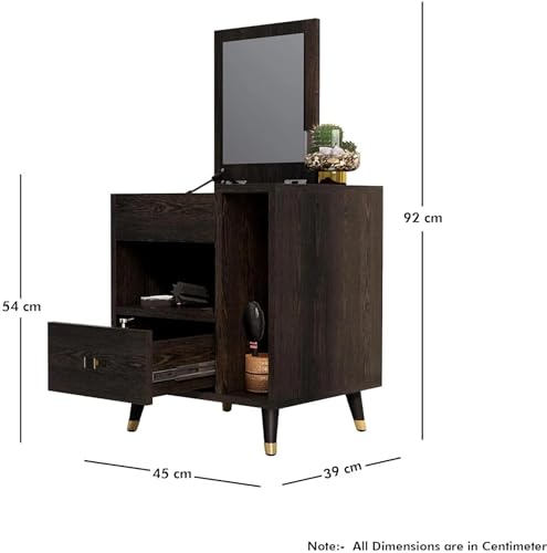 Image of Bniture Engineered Wood Dressing Table with 1 Drawer, Mirror and Huge Storage Space | Vanity for Living Room, Bedroom (Flower Wenge)