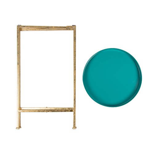 Image of Kate and Laurel Celia Round Metal Foldable Tray Accent Table, Teal with Gold Base