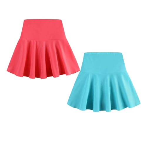 CIZENOFURS 2 Pack Toddler Girls Flowy Athletic Skorts with Shorts Kids Elastic Skirts for Tennis and Golf Red/Green