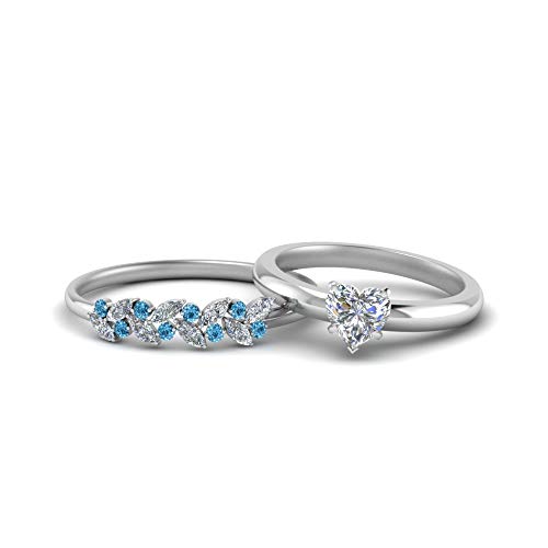 Image of Choose Your Gemstone Unique Diamond CZ Bridal Ring Set 925 Sterling Silver Heart Shape Wedding Ring Sets Matching Jewelry Wedding Jewelry Easy to Wear Gifts US Size 4 to 12