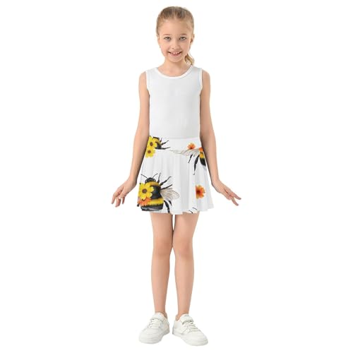 Joisal Bumblebees Yellow Orange Flower Tennis Skirts Kids Uniform Athletic Shorts Girls Skorts Girl Skort 4t3
