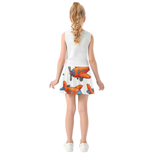 Girls Skorts Athletic Shorts Skirts with Shorts Kid Teen Teen Cheer Cute Cartoon Orange Airplanes 3t4