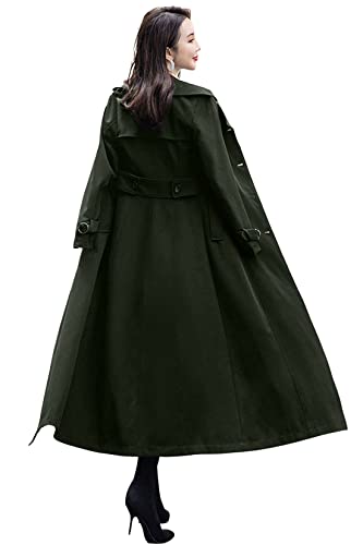 Ebossy Women's Double Breasted Duster Trench Coat Slim Full Length Maxi Long Overcoat (Small, Army Green) #TOP2