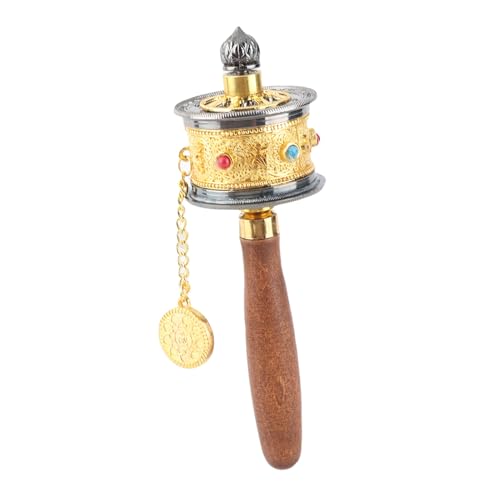 Zerodis Alloy Tibetan Buddhism Six Words Hand Cranking Buddhist Prayer Wheel Premium Solid Alloy Metal with Six Words, Fine Workmanship for Buddhist (Gold)
