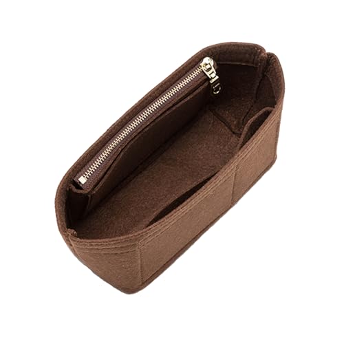 Image of Doxo Small Purse Organizer Insert for Handbags, Felt Neverfull BB Organizer Insert,Mini Tote Bag Organizer with Zipper Pocket, Fit Neverfull BB Longchamp Xtra Energy S and More, Brown-XS