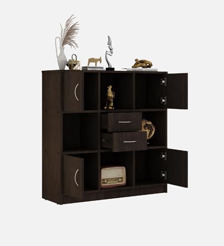 Image of Settle Multipurpose Storage Unit | Engineered Wood Free Standing Cabinet | Sideboard Storage Organizer with Shelves & Doors | Dark Wenge | DIY Assembly