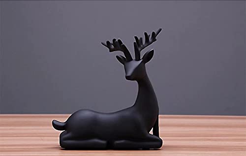 Luganiso Christmas Reindeer Figurines Set Of 2 Resin Deer Statues Elk Sculpture Ornaments For Living Room Tv / Wine Cabinet Home Decor, Black, 7 X 3 X 9.4 Inch #TOP2