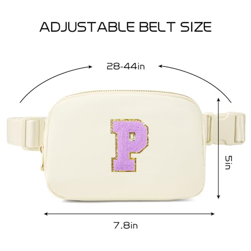 Image of Gitus Gifts for 8 9 10 11 12 Year Old Girls Belt Bag Fanny Pack Crossbody Bags with Initial Letter Patch Cute Stuff Birthday Gifts for Teen Girls Women Personalized Trend Stuff (Ivory-P)