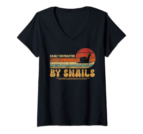 Mujer Easily Distracted By Snails Conchas de caracol Animal Lento Camiseta Cuello V