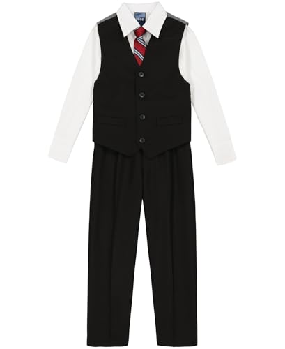 Image of IZOD Boys' 4-piece Formal Dress Up Suit Set, Vest, Pants, Collared Shirt, and Tie