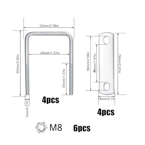 DBALL Bügelschraube M8 Quadratische Bügelschrauben 65MMx40MM U-Bolzen 4 Stücke U Schrauben Zum Abschleppen Von Automobil Schiffsreparatur Industrielle Anwendungen
