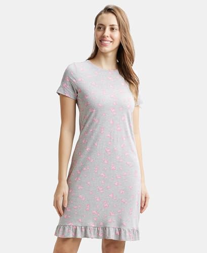 Image of Jockey RX25 Women Micro Modal Cotton Ruffled Hem Styled Half Sleeve Printed Sleep Dress (Colors & Prints May Vary)