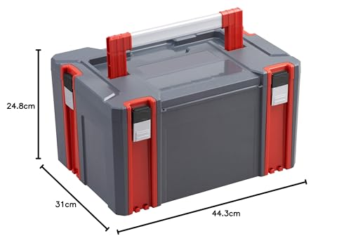 Connex Systembox - Größe L - 34 Liter Volumen - 80 kg Tragfähigkeit - Individuell erweiterbares System - Stapelbar - Aus robustem Kunststoff / Stapelbox / Werkzeugkiste / COX566202