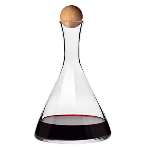 Image of KROSNO Wine Decanter, 33.8 oz, Avant-Garde Collection | Pitcher with Wooden Ball Stopper, Carafe for Wine or Alcohol, Lead-Free Crystal Glass, Wine Dispenser, Glass Wine Bottle