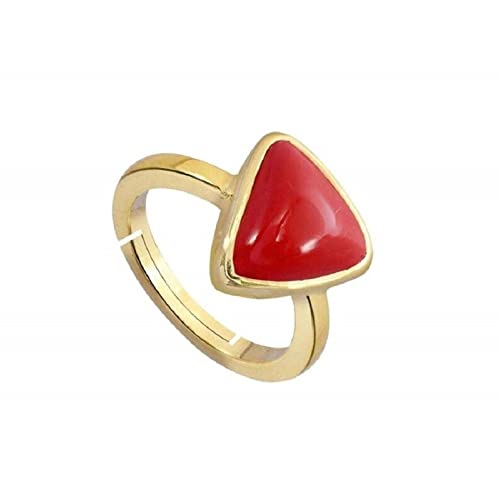 Red Coral Ring Astrological Purpose Stone Original Certified Natural Triangle Angaraka Mani Gemstone 925 Silver Gold Plated Ring For Christmas Gift Men's & Women's By SHIV JEWELS.