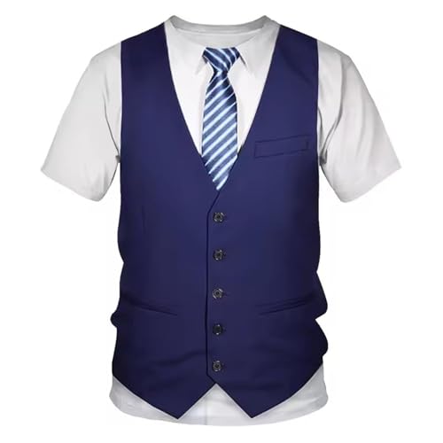 T-shirt à manches courtes pour homme - Col rond - Avec chemise - Gilet de costume - Cravate - Imprimé amusant - Pour fête - Loisirs - Mode - Vêtement...