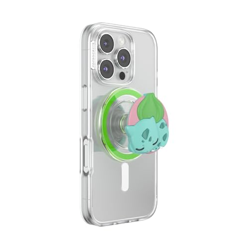 PopSockets Phone Grip for MagSafe with Kickstand Magnetic Stand Swappable Top Secure Hold for iPhone MagSafe Cases Phone & Tablet Grip Pokemon Grass Type - PopOut Sleepy Bulbasaur