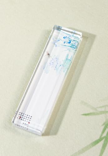 Qfmr 文鎮 クリスタルガラス文鎮 書道用紙を押さえるのに最適 アヤメと桃の花、柿の絵柄 おしゃれ かわいい ぶんちん 文房具 ペーパーウェイト 机 装飾 デスクトップ 装飾 贈り物 (水生睡蓮)