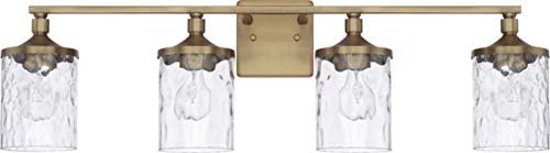 HomePlace Lighting 128841AD-451 Colton Mid-Century Clear Water Glass Bathroom Vanity Wall Light, 4-Light 400 Total Watts, 10" H x 34" W, Aged Brass