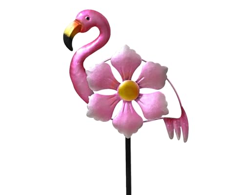 Dekofigur Flamingo mit Blume 79cm Metall - Wetterfester Outdoor...