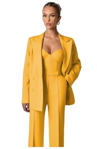 Women's Suits 3 Piece Set Business Spaghetti Strap Pants Suits for Women 4 Button V Neck Suit for Work