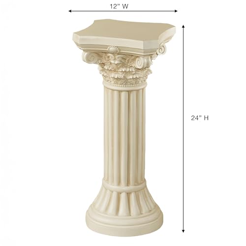 Touch of Class Corinthian Column Pedestal - Ivory Wash - Roman Style - Indoor/Outdoor Display - Small Size - 24 H, Top is 12 Inches Square, Weighs 11 lbs