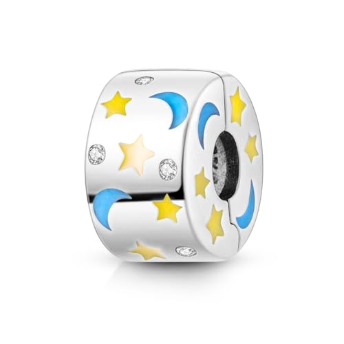CYMYSS - CYMYSS Charms Femme Charms et Breloques pour Femme 925 Argent Chaîne de Sécurité Spacer Stopper Stoppeur/Bloqueur Perles Cadeaux pour votre petite amie, votre mère (Perles lumineuses étoile et lune)