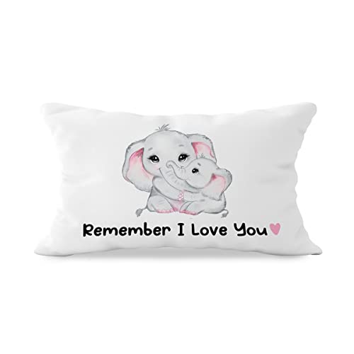 Image of QODUNG Remember I Love You Cute Elephants Mom and Baby Throw Pillow Cover 12 x 20 Inch, Love Gift,Mother Birthday, Sweet Elephant Family Baby Throw Pillow Case for Couch Bed Sofa