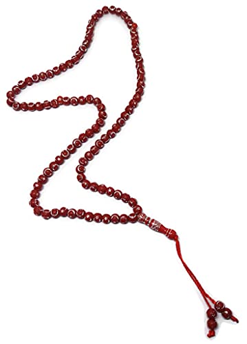 Muslim Tasbih 99 Beads AMN-238 Islam Prayer Rosary with Moon Star Engraved on Islamic Religious Eid Ramadan Gift (Red)