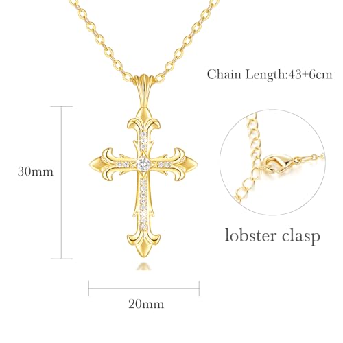 14K Gold Cross Necklace for Womens Gold Cross Necklace for Men Baroque Pendant Elegant Chain Women CZ Stones 43cm and 6cm2
