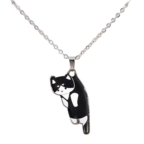 Collier chat noir en argent 925, bijou émaillé raffiné pour femme