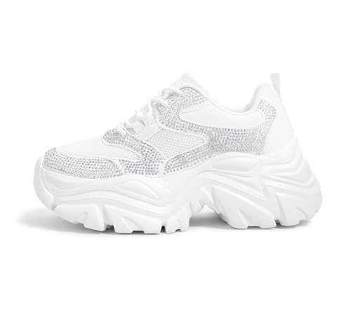 Image of K KIP WOK Chunky Sneakers for Women Fashion Platform White Leather Casual Dad Shoes Comfortable Wedge Walking Sport Sneakers | White Leather Casual Dad Shoes Comfortable Wedge Walking Sport Sneakers