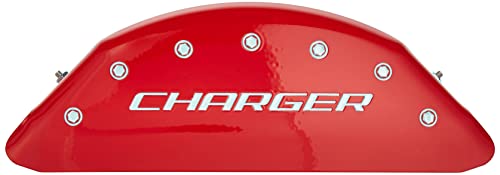Image of MGP Caliper Covers - Brake Caliper Covers for 2011-2023 Dodge Challenger & 2011-2023 Dodge Charger (Requires Dual Piston Front Caliper) Front and Rear Set (Red, Charger & R /T Vintage)