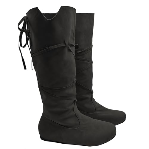 Image of Unisex Renaissance Boots Men's Medieval Cosplay Boots Women Halloween Vintage Stage Pirate Viking Tied Boots Shoes