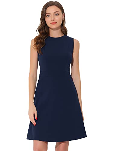 Image of Allegra K Women's Work Dress Round Neck Solid Color Sleeveless A-Line Business Casual Office Dresses